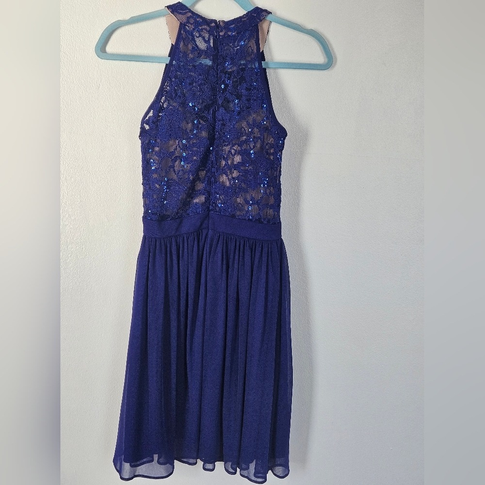 Royal Blue Lace Sequin Halter Neck Fit‎ Flare Dress Party Occasion size 3/4 - Picture 12 of 13